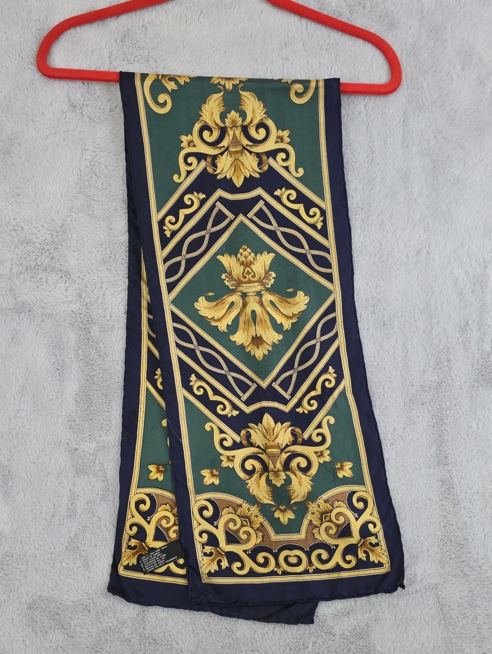 Basha Baroque Print Oblong Scarf Navy Green Gold Silk - Picture 4 of 5
